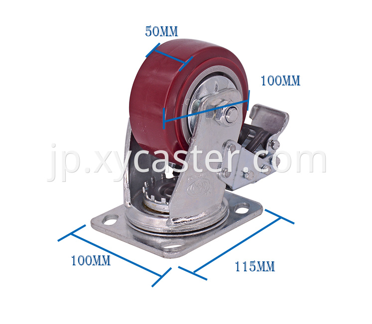 Red 4 Inch Pvc Caster With Brake